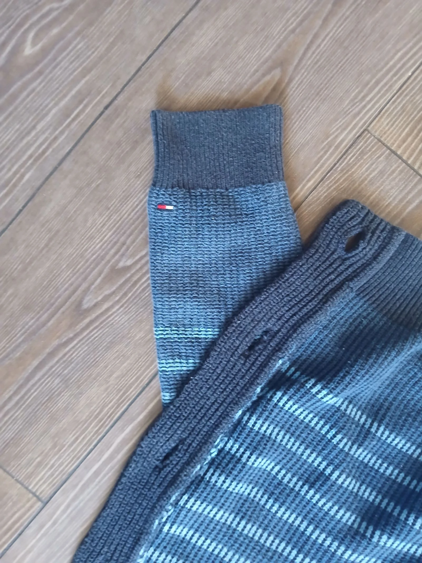 Tommy Hilfiger blauwe gestreepte shawl kraag cardigan trui maat L vintage gebreid – photo 6